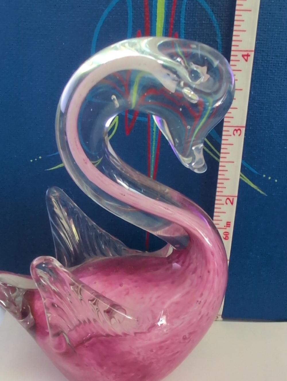 Sommerso Pink and Clear Handblown Glass Swan Figurine